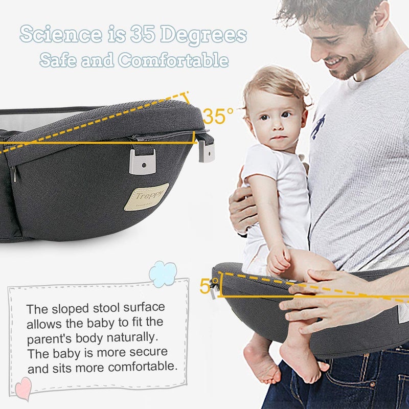 FRUITEAM 6-in-1 Baby Carrier with Waist Stool/Hip Seat, One Size Fits All -Adapt to Newborn, Baby Hip Carrier for Breastfeeding, Infant & Toddler, Dark Grey - Image 2